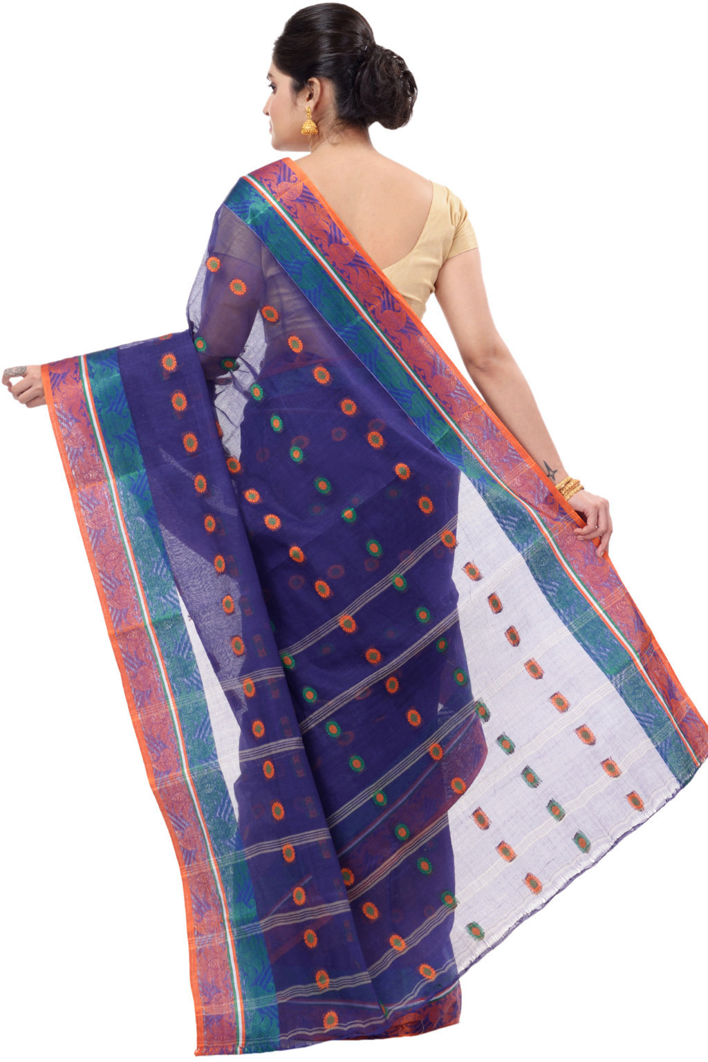 Blue Pure Cotton Pushti Desiging Tant Saree (230)
